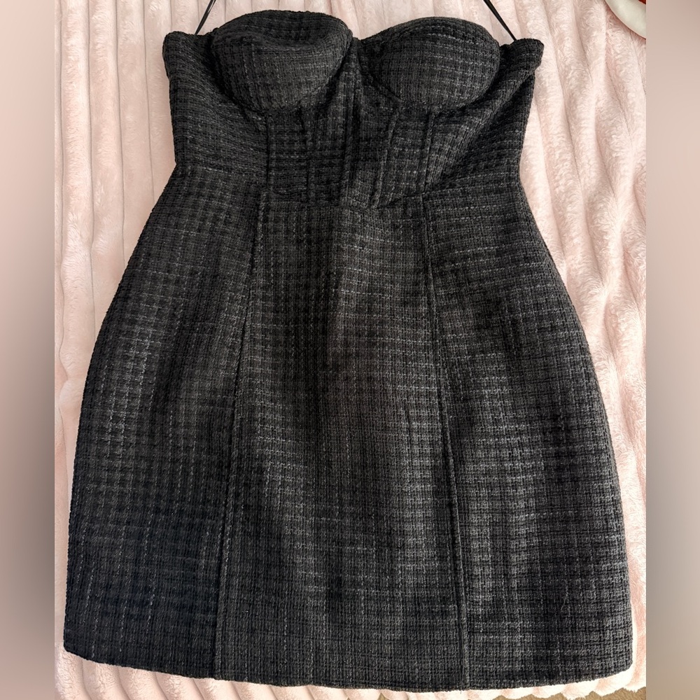 Aqua Black Textured Strapless Dress